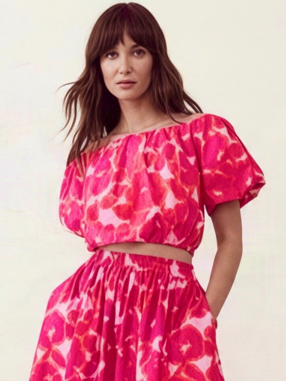 Banana Republic Pink Floral Bubble Sleeve Crop Top XXL NWT